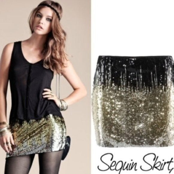 H&M DIVIDED gold and black sequin mini skirt NWT Size 8 - Picture 1 of 6